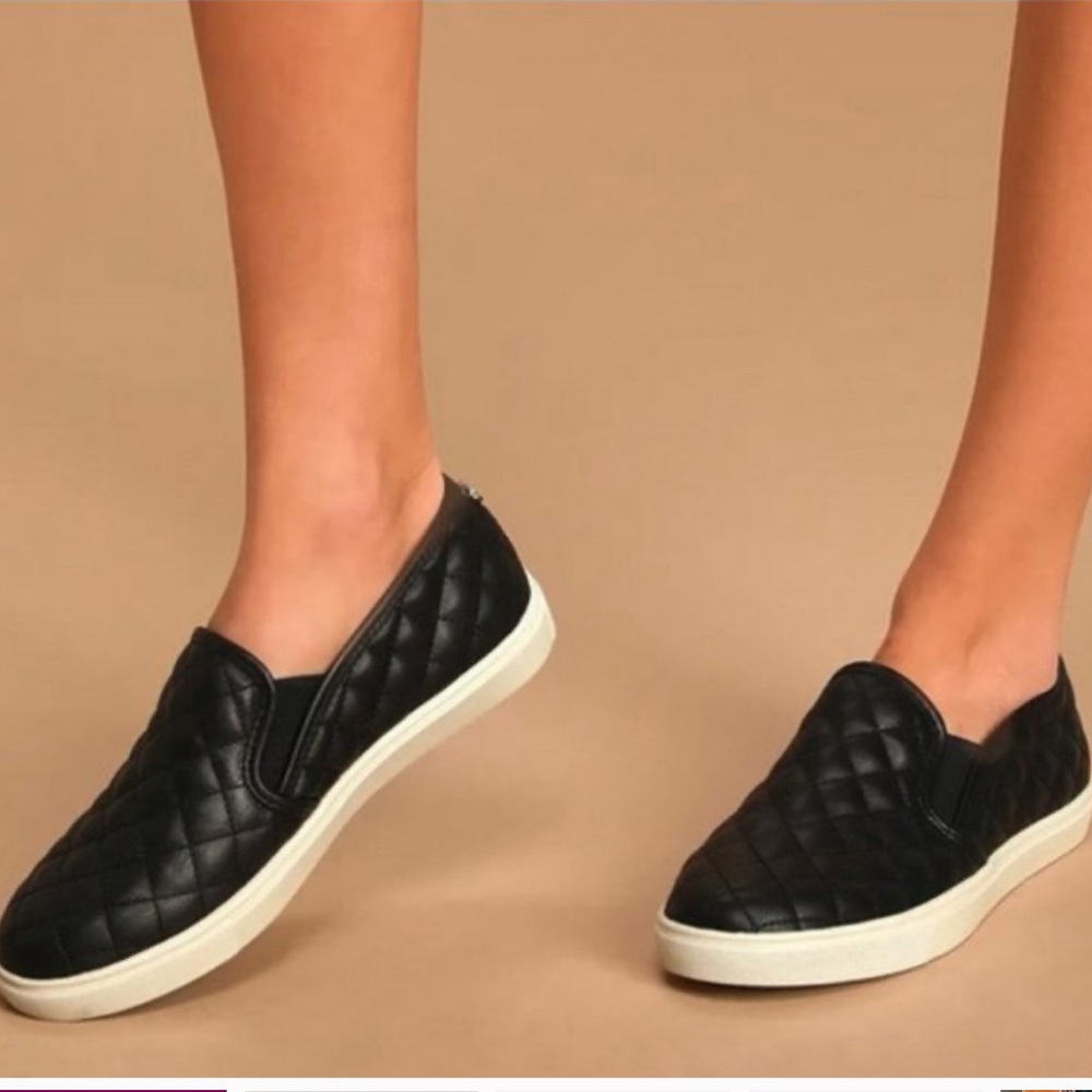 Steve Madden Black Quilted Leather Slip-On Shoes